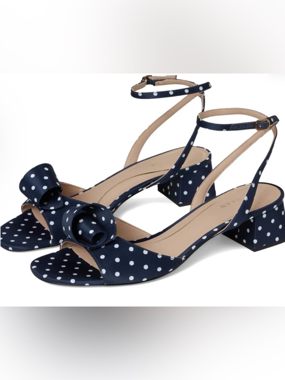Cole Haan Navy and White Polka Dot Block Heel Sandals
